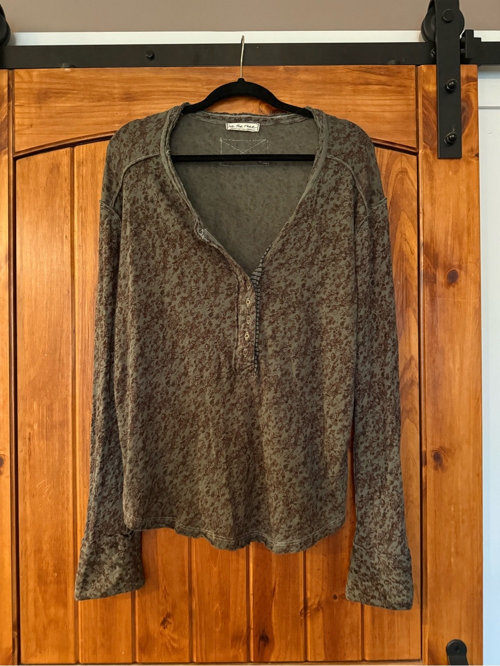 Free People - We The Free Oversized Olive and Floral Top